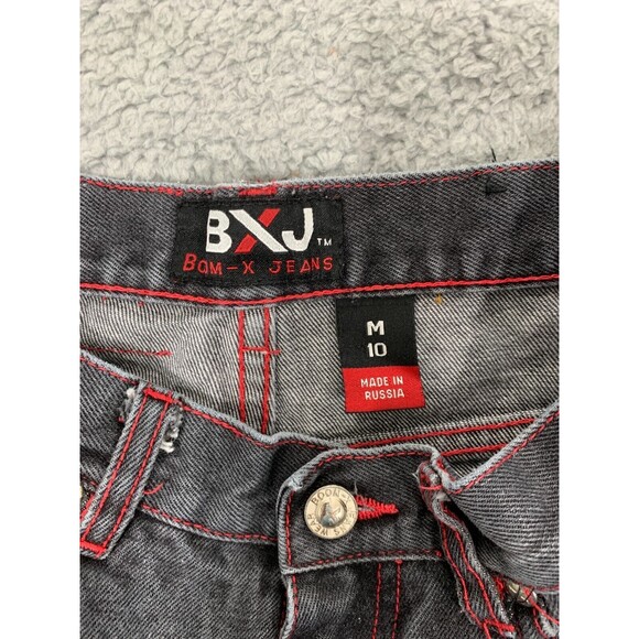 BXJ BOM-X JEANS M10 Boy's Black Red Denim Jeans Distressed Punk Emo 5-Pockets - Picture 2 of 9